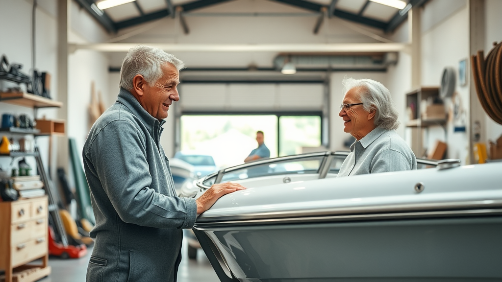 Expert boat dealer performing detailed boat inspection for used inventory buyers